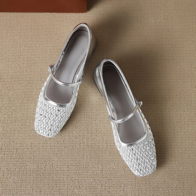 Summer single shoes, square toe, buckle, chunky heel, low heel, fashion women's shoes, 4-6F