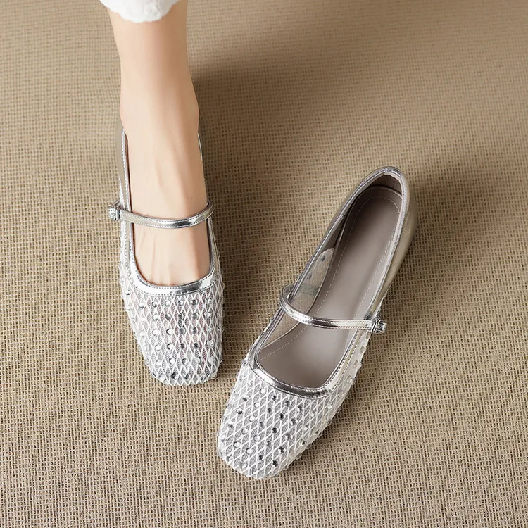 Summer single shoes, square toe, buckle, chunky heel, low heel, fashion women's shoes, 4-6F