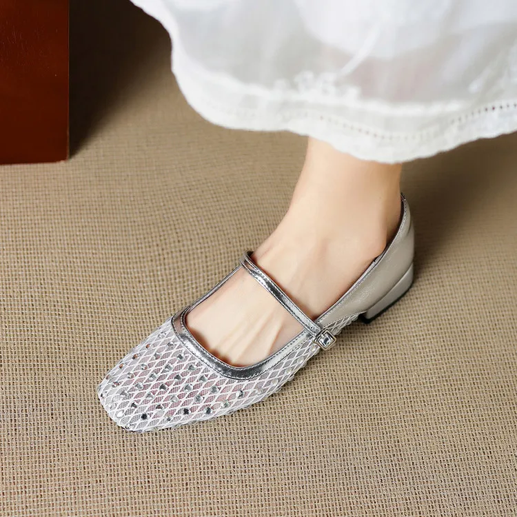Summer single shoes, square toe, buckle, chunky heel, low heel, fashion women's shoes, 4-6F