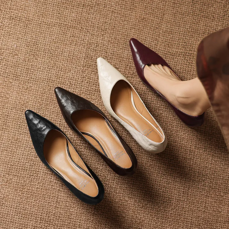 Spring pointed-toe chunky heel high-heeled fashion sheepskin women's shoes 4-6b
