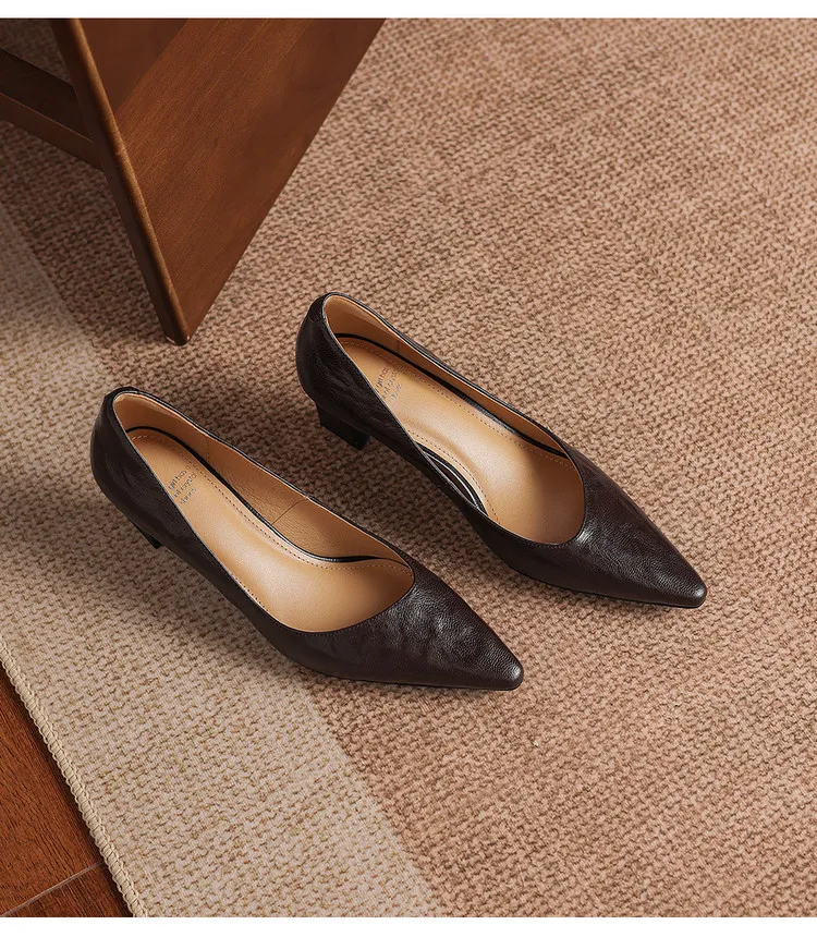 Spring pointed-toe chunky heel high-heeled fashion sheepskin women's shoes 4-6b