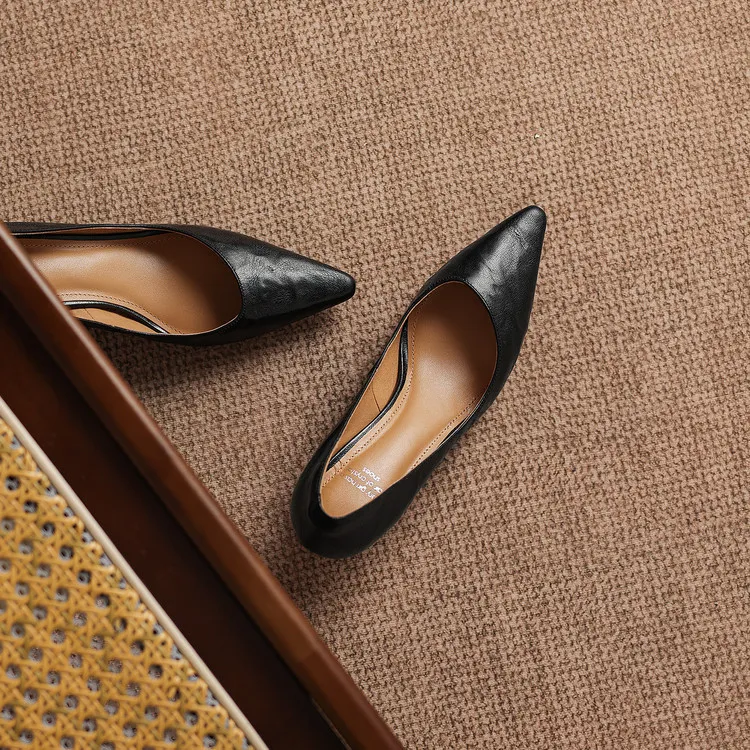Spring pointed-toe chunky heel high-heeled fashion sheepskin women's shoes 4-6b