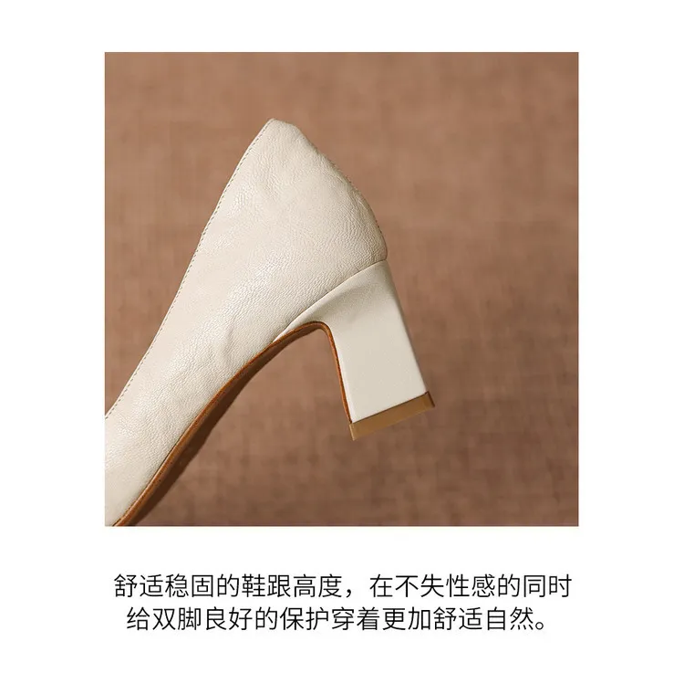 Spring pointed-toe chunky heel high-heeled fashion sheepskin women's shoes 4-6b