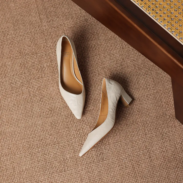 Spring pointed-toe chunky heel high-heeled fashion sheepskin women's shoes 4-6b