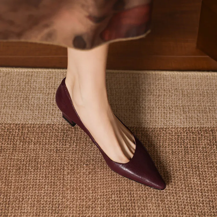 Spring pointed-toe chunky heel high-heeled fashion sheepskin women's shoes 4-6b