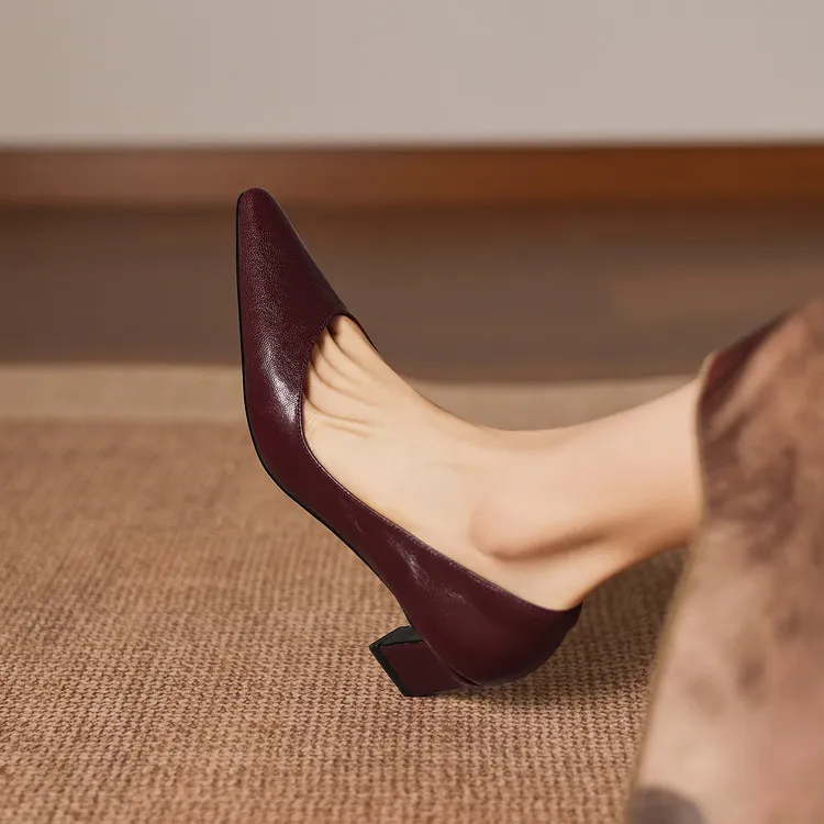 Spring pointed-toe chunky heel high-heeled fashion sheepskin women's shoes 4-6b