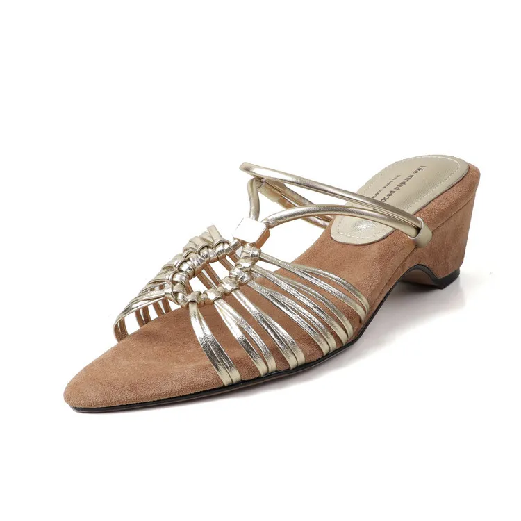 Summer pointed-toe high-heeled wedge sandals, fashion women's shoes, 4-6R, stylish sandals and slippers