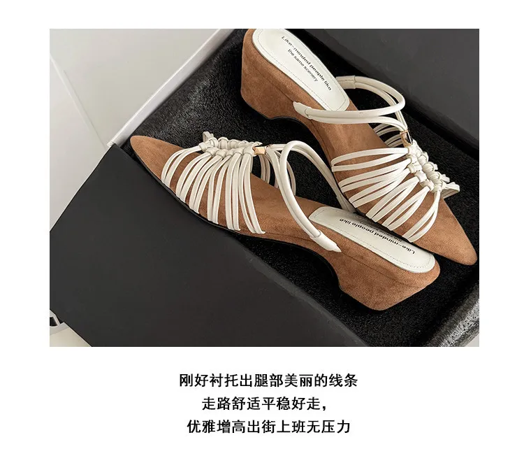 Summer pointed-toe high-heeled wedge sandals, fashion women's shoes, 4-6R, stylish sandals and slippers