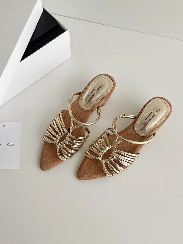 Summer pointed-toe high-heeled wedge sandals, fashion women's shoes, 4-6R, stylish sandals and slippers