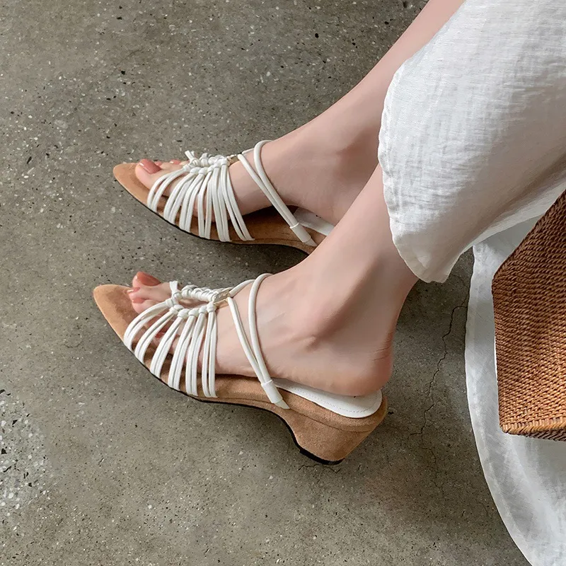 Summer pointed-toe high-heeled wedge sandals, fashion women's shoes, 4-6R, stylish sandals and slippers