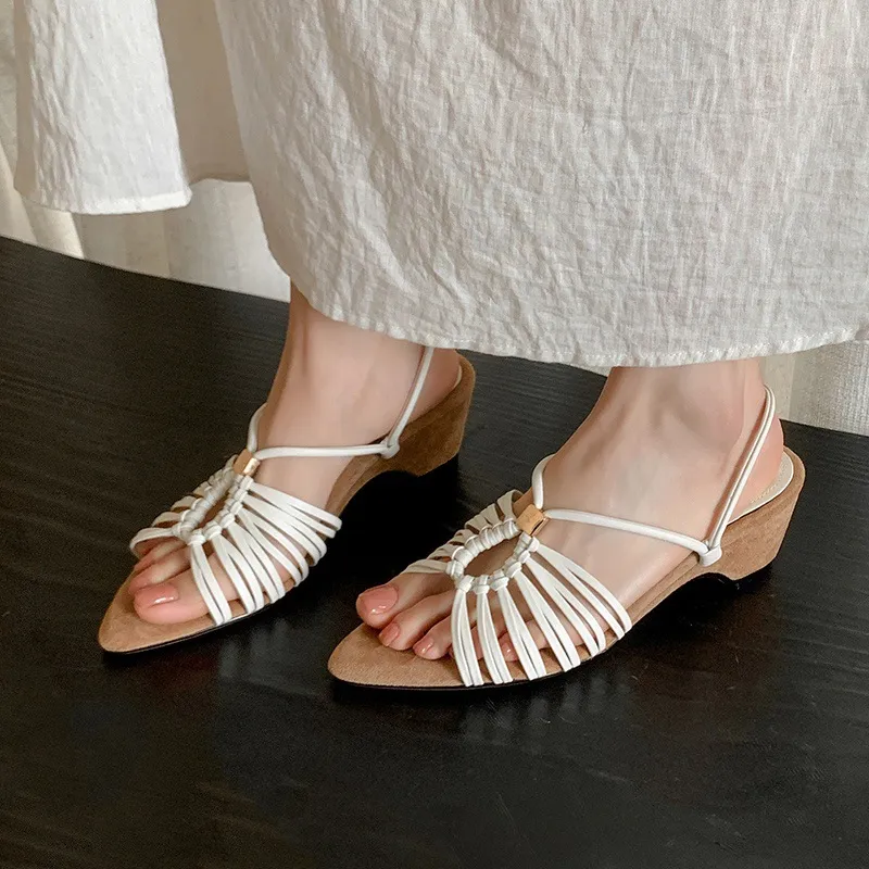 Summer pointed-toe high-heeled wedge sandals, fashion women's shoes, 4-6R, stylish sandals and slippers