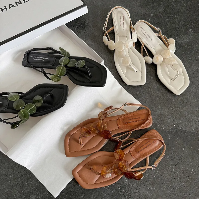 Summer square-toe flat fashion women's sandals 4-6q