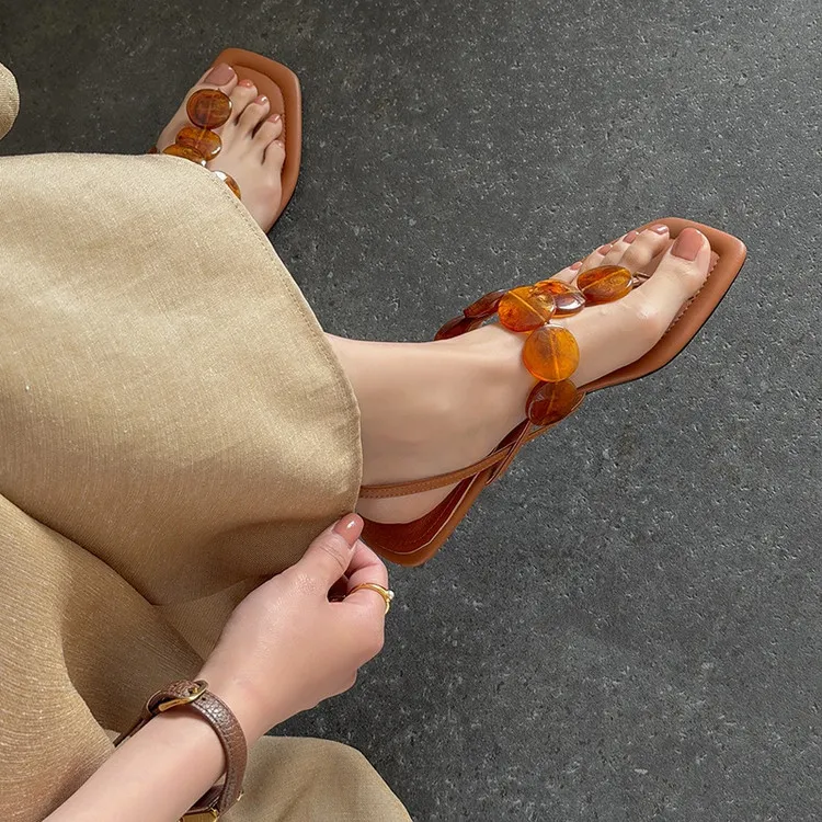 Summer square-toe flat fashion women's sandals 4-6q