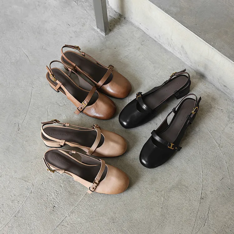 Summer sandals, closed toe, open back buckle, cowhide fashion women's shoes, 3-30u