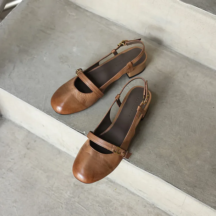 Summer sandals, closed toe, open back buckle, cowhide fashion women's shoes, 3-30u