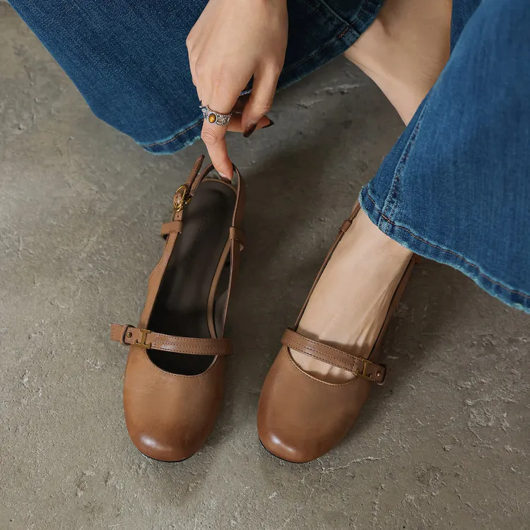 Summer sandals, closed toe, open back buckle, cowhide fashion women's shoes, 3-30u