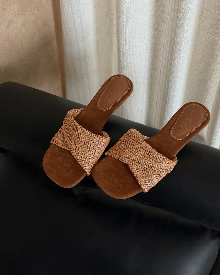 Summer slippers, square toe, wedge heel, fashion women's shoes, beige, brown, black, blue, 4-6k