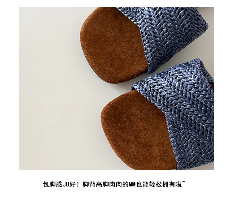 Summer slippers, square toe, wedge heel, fashion women's shoes, beige, brown, black, blue, 4-6k