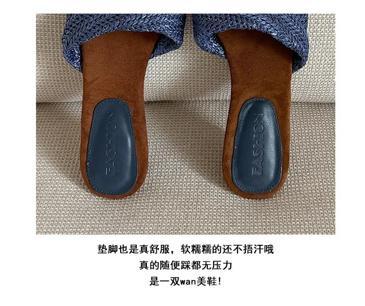 Summer slippers, square toe, wedge heel, fashion women's shoes, beige, brown, black, blue, 4-6k