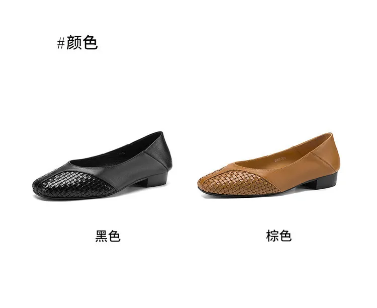Spring single shoes, round toe, chunky heel, low heel, cowhide fashion women's shoes, 4-6t