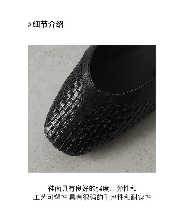 Spring single shoes, round toe, chunky heel, low heel, cowhide fashion women's shoes, 4-6t
