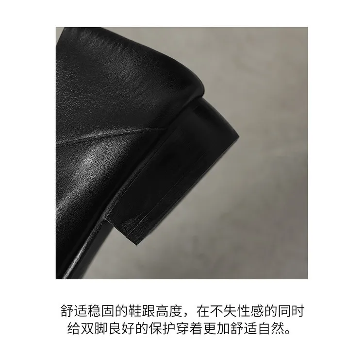 Spring single shoes, round toe, chunky heel, low heel, cowhide fashion women's shoes, 4-6t