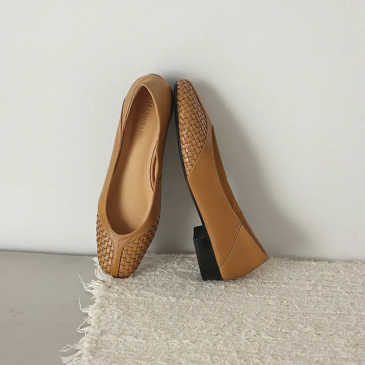 Spring single shoes, round toe, chunky heel, low heel, cowhide fashion women's shoes, 4-6t