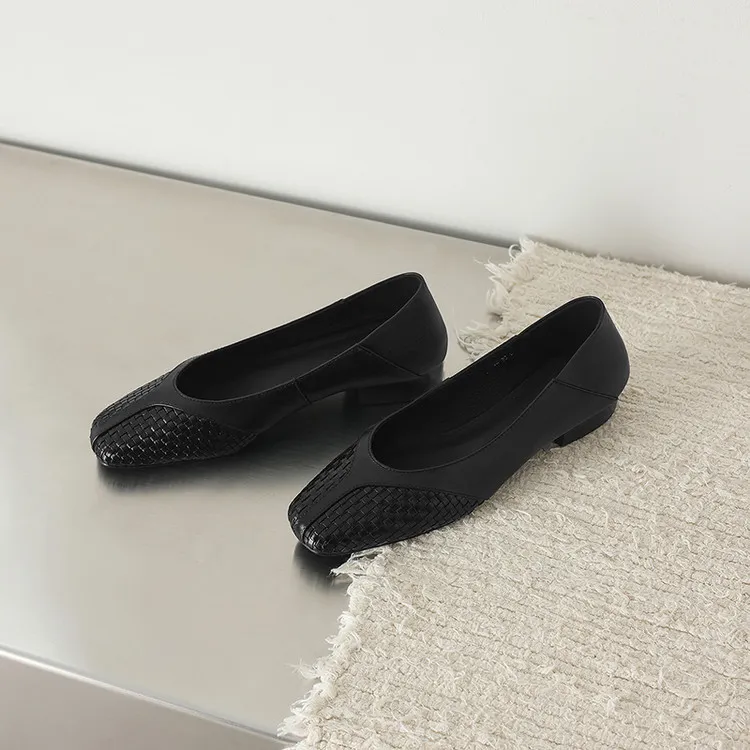 Spring single shoes, round toe, chunky heel, low heel, cowhide fashion women's shoes, 4-6t