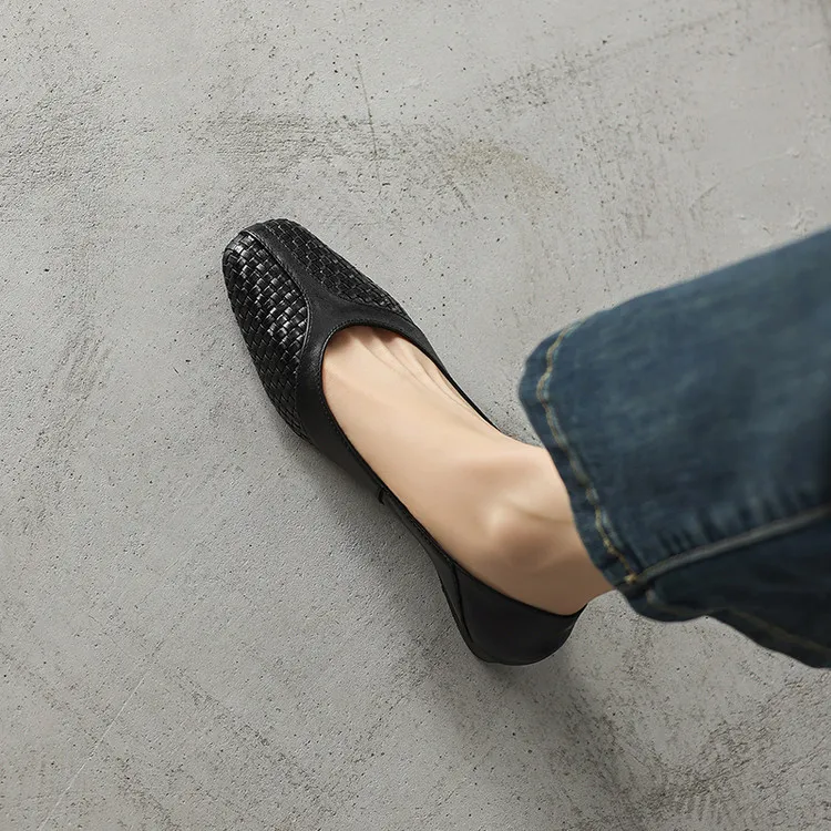 Spring single shoes, round toe, chunky heel, low heel, cowhide fashion women's shoes, 4-6t