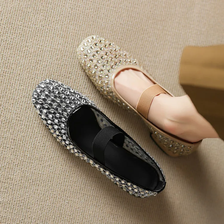 Summer square-toe chunky heel low-heel rhinestone comfortable fashion women's shoes 4-6e