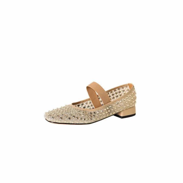 Summer square-toe chunky heel low-heel rhinestone comfortable fashion women's shoes 4-6e