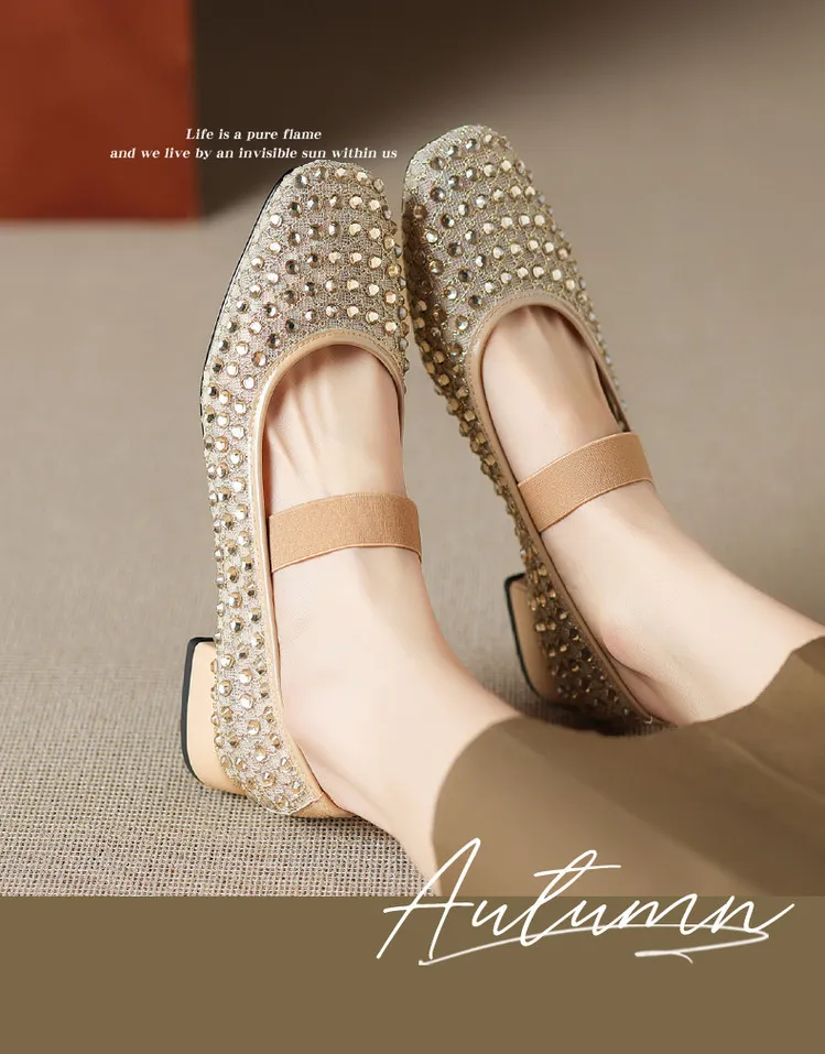 Summer square-toe chunky heel low-heel rhinestone comfortable fashion women's shoes 4-6e