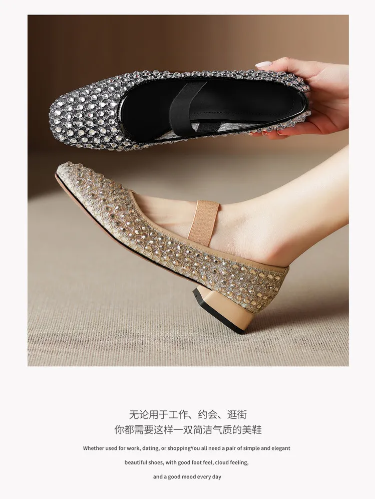 Summer square-toe chunky heel low-heel rhinestone comfortable fashion women's shoes 4-6e