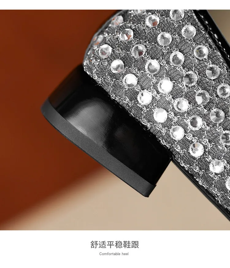 Summer square-toe chunky heel low-heel rhinestone comfortable fashion women's shoes 4-6e