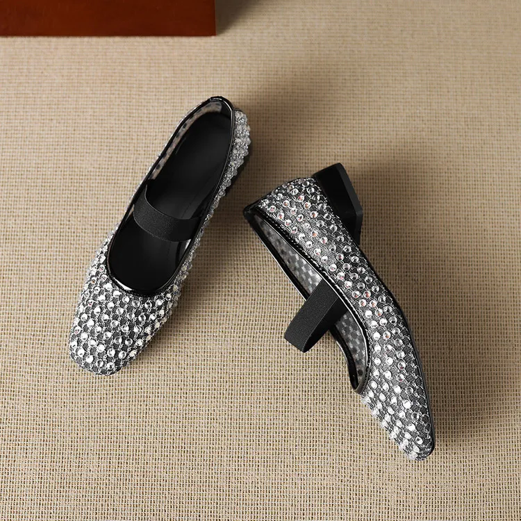 Summer square-toe chunky heel low-heel rhinestone comfortable fashion women's shoes 4-6e