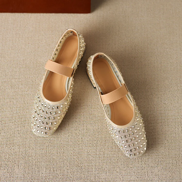 Summer square-toe chunky heel low-heel rhinestone comfortable fashion women's shoes 4-6e
