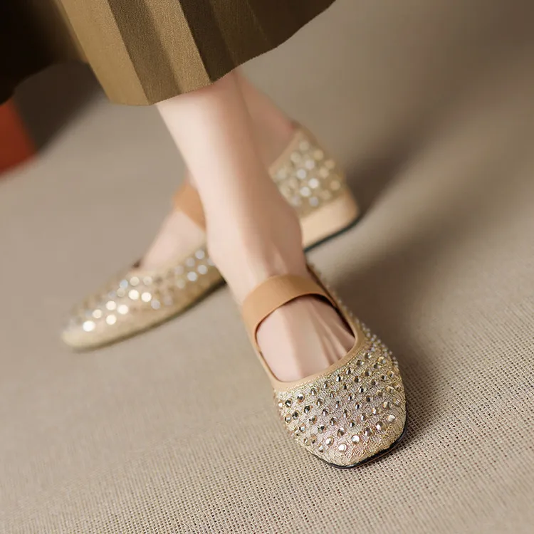 Summer square-toe chunky heel low-heel rhinestone comfortable fashion women's shoes 4-6e