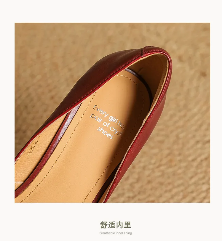 Spring single shoes, pointed toe, stiletto heel, solid color fashion cowhide women's shoes 4-13b