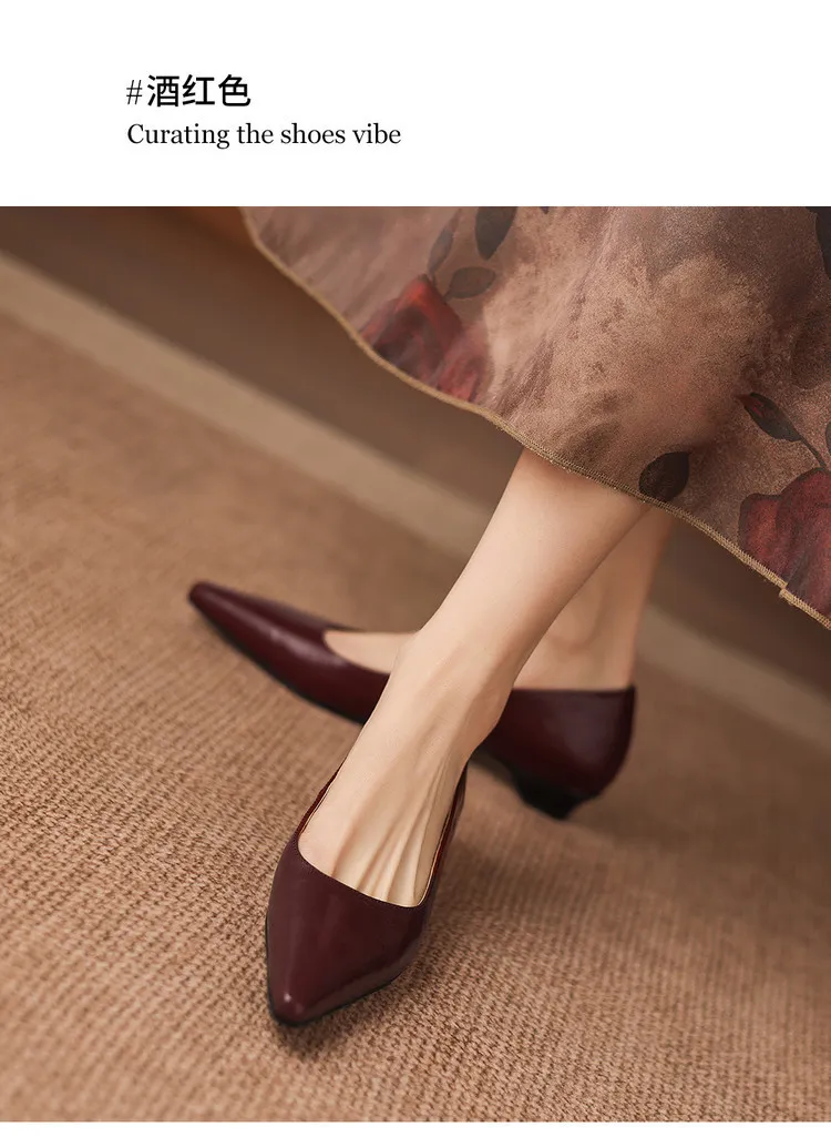 Korean style leather shoes, all inside and out, perfect for spring, summer and autumn. Pointed toe, low heel, comfortable, slimming, slanted opening. Available in 3 colors.