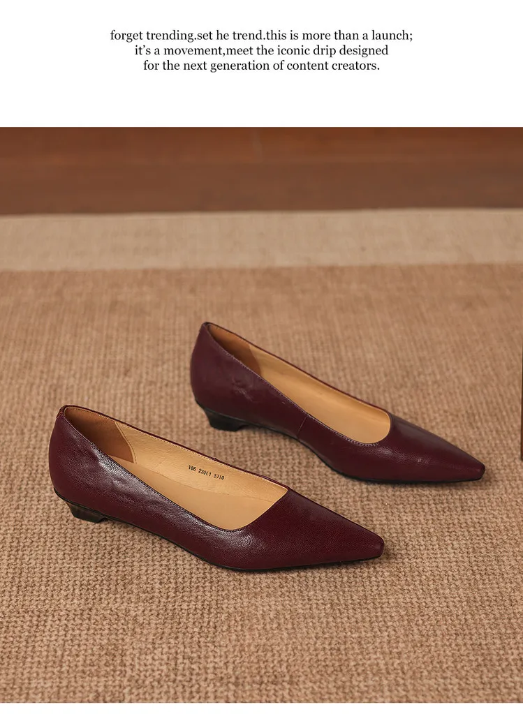 Korean style leather shoes, all inside and out, perfect for spring, summer and autumn. Pointed toe, low heel, comfortable, slimming, slanted opening. Available in 3 colors.