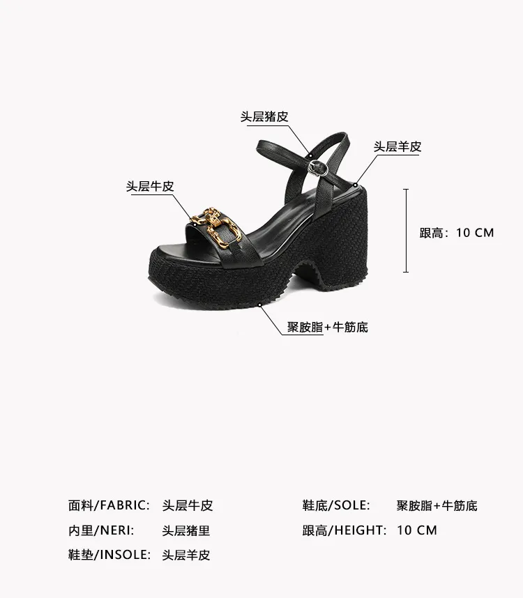 Summer round-toe platform sandals with chunky heels, leather fashion shoes for women, size 4-6x
