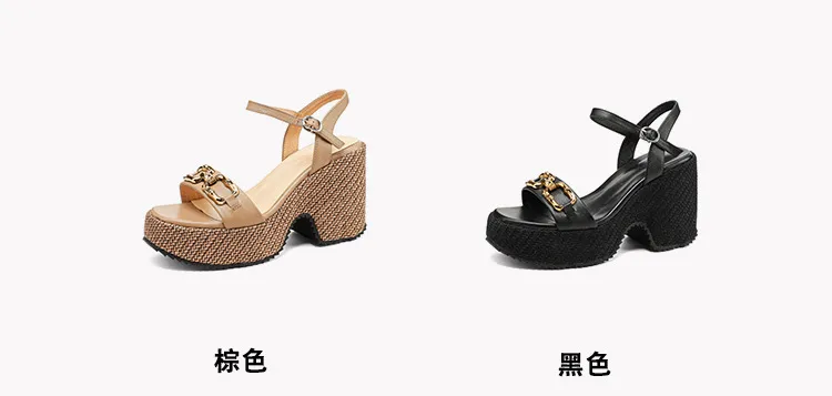 Summer round-toe platform sandals with chunky heels, leather fashion shoes for women, size 4-6x