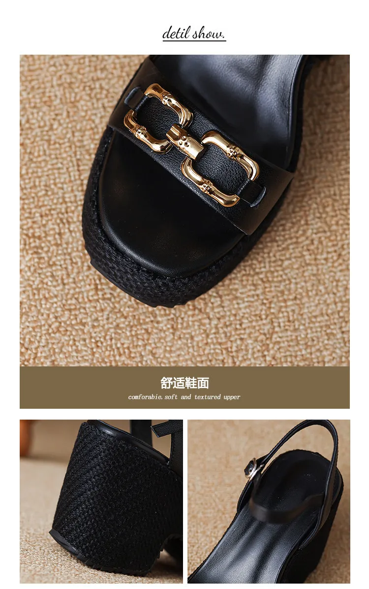 Summer round-toe platform sandals with chunky heels, leather fashion shoes for women, size 4-6x