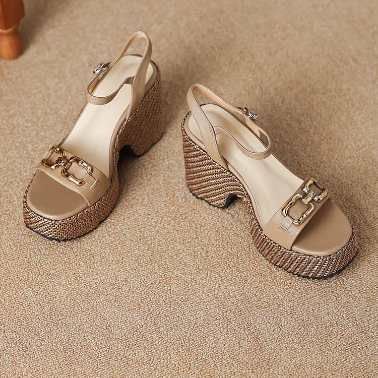 Summer round-toe platform sandals with chunky heels, leather fashion shoes for women, size 4-6x