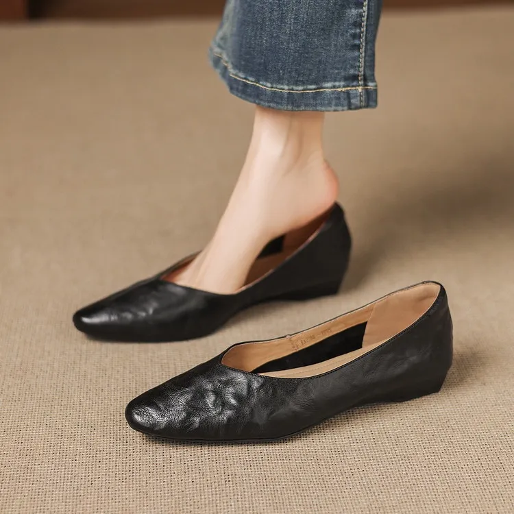 Spring single shoes, round toe, wedge heel, low heel, shallow mouth, fashion women's shoes, soft sole
