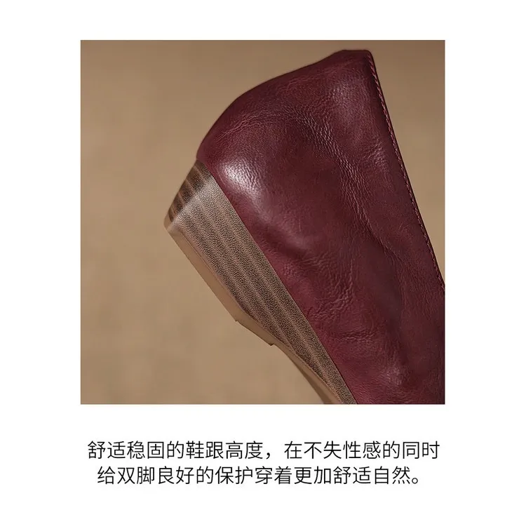 Spring single shoes, round toe, wedge heel, low heel, shallow mouth, fashion women's shoes, soft sole