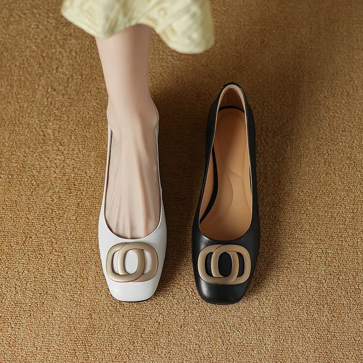 Spring square-toe chunky heel low-heel fashion leather slip-on women's shoes 4-22i