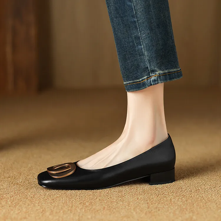 Spring square-toe chunky heel low-heel fashion leather slip-on women's shoes 4-22i