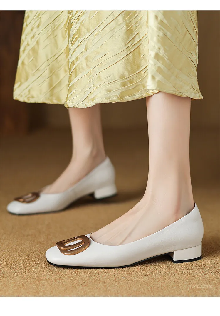 Spring square-toe chunky heel low-heel fashion leather slip-on women's shoes 4-22i