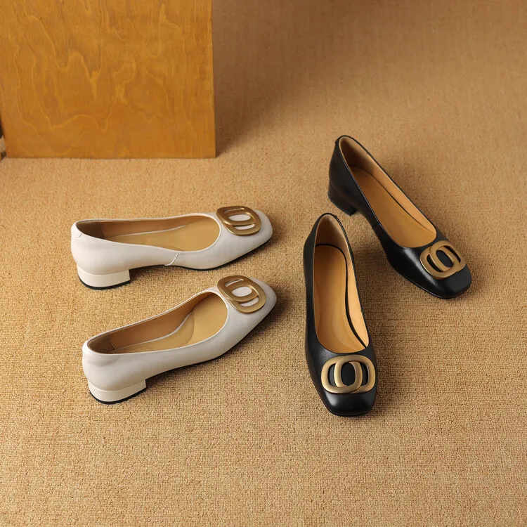 Spring square-toe chunky heel low-heel fashion leather slip-on women's shoes 4-22i